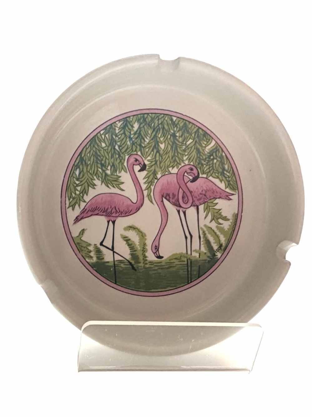 Vintage Mid-Century Pink Flamingo Decorative Ashtray / Trinket Dish 4”